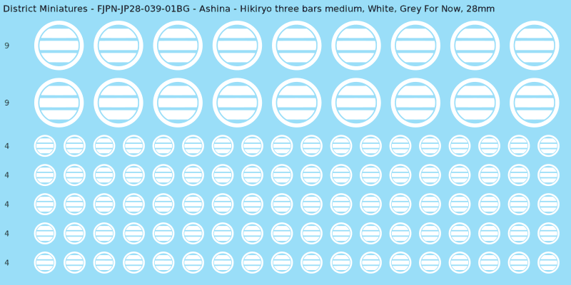 Ashina clan mon, White waterslide decal sheet, Grey For Now banner sizes, 28mm