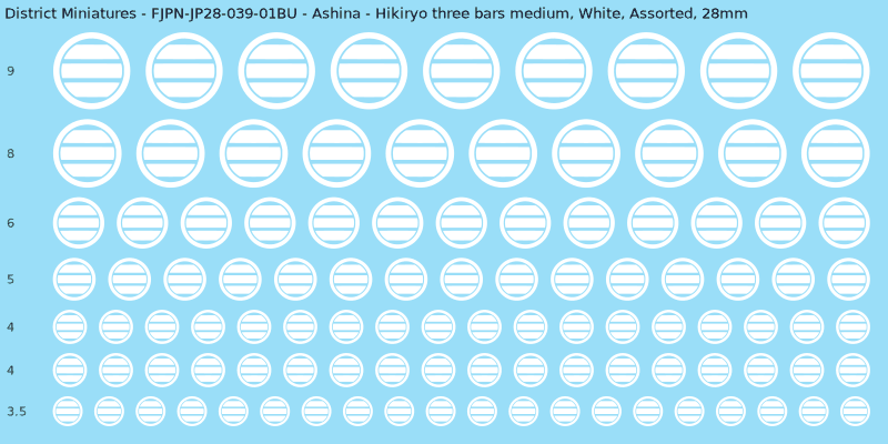 Ashina clan mon, Hikiryo three bars medium, White waterslide decal sheet, 28mm