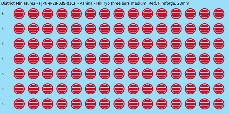 Ashina clan mon, Red waterslide decal sheet, Fireforge banner sizes, 28mm