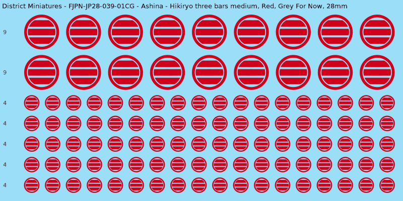 Ashina clan mon, Red waterslide decal sheet, Grey For Now banner sizes, 28mm