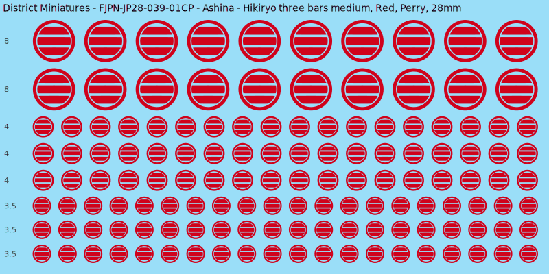 Ashina clan mon, Red waterslide decal sheet, Perry banner sizes, 28mm