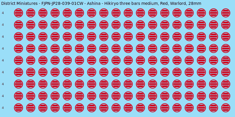 Ashina clan mon, Red waterslide decal sheet, Warlord banner sizes, 28mm