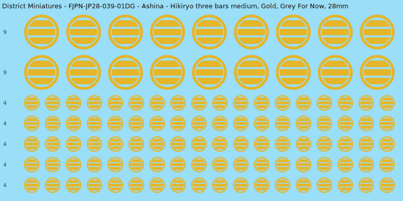 Ashina clan mon, Yellow/Gold waterslide decal sheet, Grey For Now banner sizes, 28mm