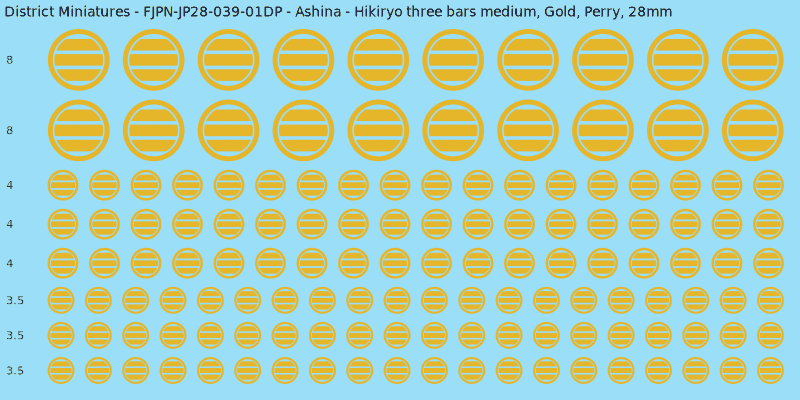Ashina clan mon, Yellow/Gold waterslide decal sheet, Perry banner sizes, 28mm