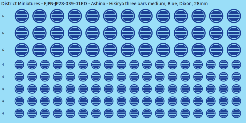 Ashina clan mon, Blue waterslide decal sheet, Dixon banner sizes, 28mm