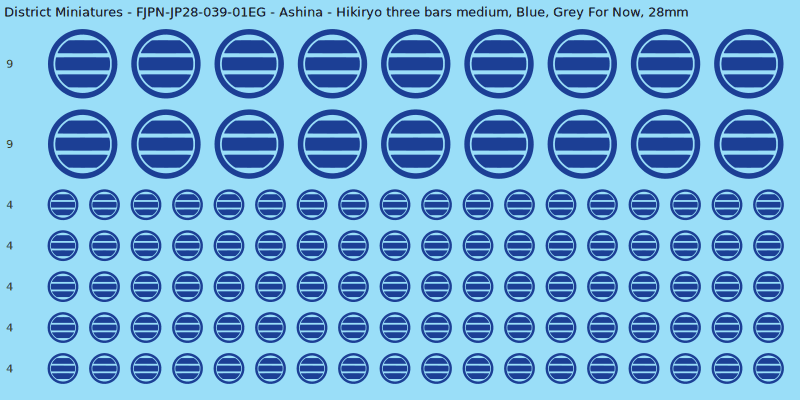 Ashina clan mon, Blue waterslide decal sheet, Grey For Now banner sizes, 28mm