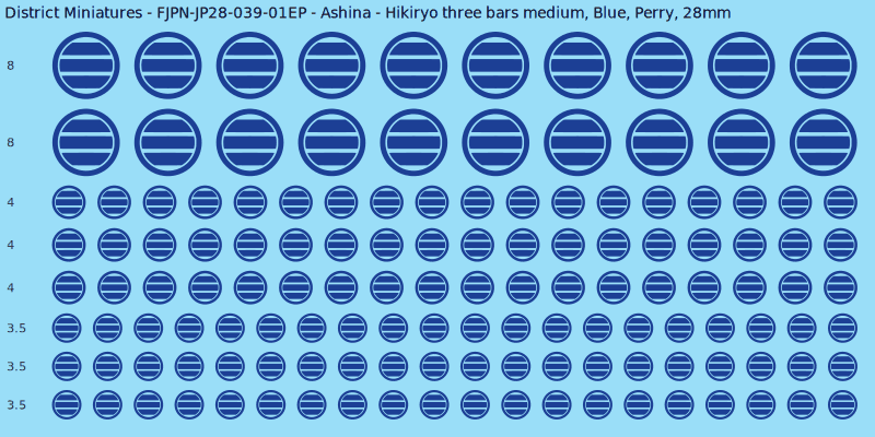 Ashina clan mon, Blue waterslide decal sheet, Perry banner sizes, 28mm