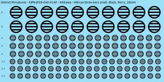 Kikkawa clan mon, Black waterslide decal sheet, Perry banner sizes, 28mm