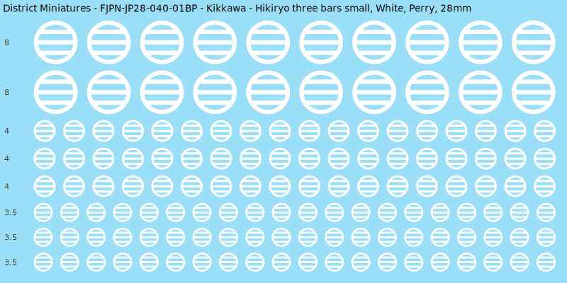 Kikkawa clan mon, White waterslide decal sheet, Perry banner sizes, 28mm