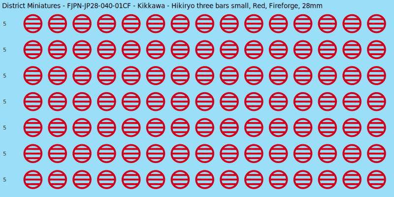 Kikkawa clan mon, Red waterslide decal sheet, Fireforge banner sizes, 28mm