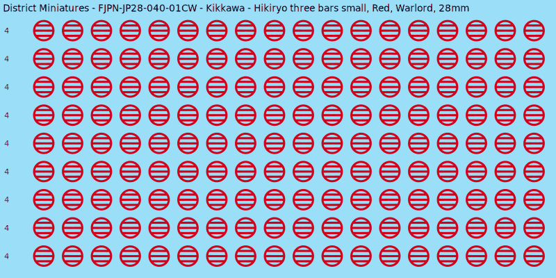 Kikkawa clan mon, Red waterslide decal sheet, Warlord banner sizes, 28mm