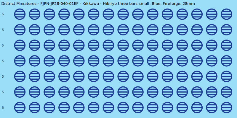 Kikkawa clan mon, Blue waterslide decal sheet, Fireforge banner sizes, 28mm