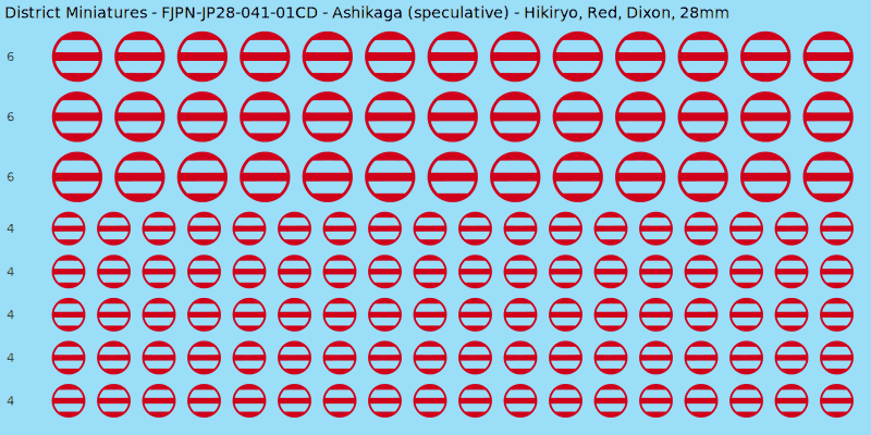 Ashikaga (speculative) clan mon, Red waterslide decal sheet, Dixon banner sizes, 28mm
