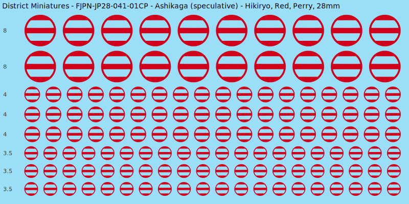 Ashikaga (speculative) clan mon, Red waterslide decal sheet, Perry banner sizes, 28mm