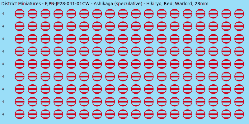 Ashikaga (speculative) clan mon, Red waterslide decal sheet, Warlord banner sizes, 28mm