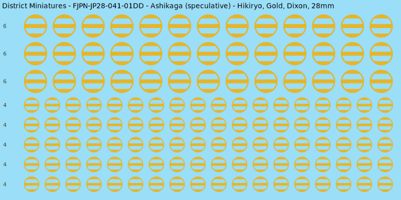 Ashikaga (speculative) clan mon, Yellow/Gold waterslide decal sheet, Dixon banner sizes, 28mm