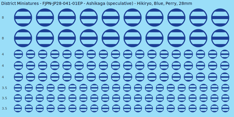 Ashikaga (speculative) clan mon, Blue waterslide decal sheet, Perry banner sizes, 28mm