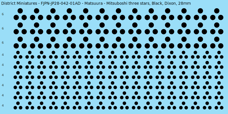 Matsuura clan mon, Black waterslide decal sheet, Dixon banner sizes, 28mm