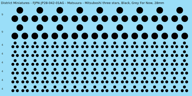 Matsuura clan mon, Black waterslide decal sheet, Grey For Now banner sizes, 28mm