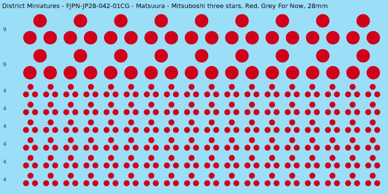 Matsuura clan mon, Red waterslide decal sheet, Grey For Now banner sizes, 28mm