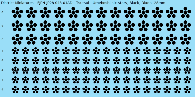 Tsutsui clan mon, Black waterslide decal sheet, Dixon banner sizes, 28mm