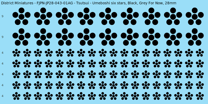 Tsutsui clan mon, Black waterslide decal sheet, Grey For Now banner sizes, 28mm