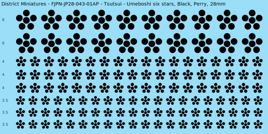 Tsutsui clan mon, Black waterslide decal sheet, Perry banner sizes, 28mm