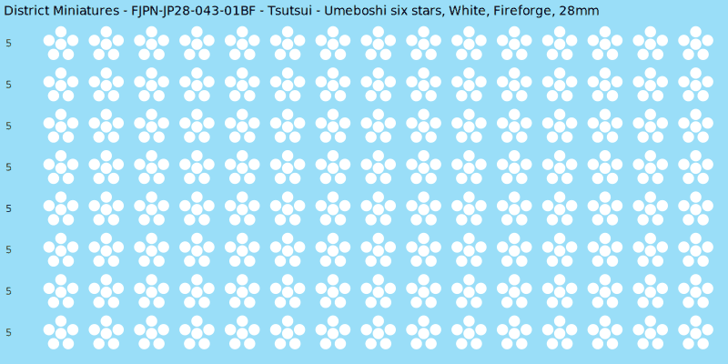 Tsutsui clan mon, White waterslide decal sheet, Fireforge banner sizes, 28mm