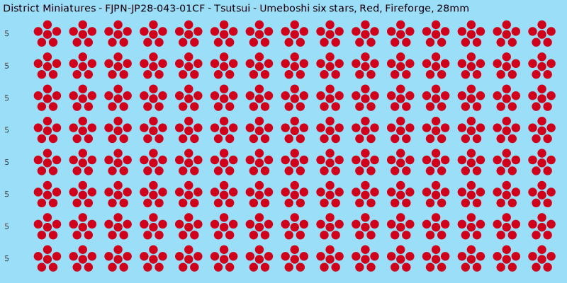 Tsutsui clan mon, Red waterslide decal sheet, Fireforge banner sizes, 28mm