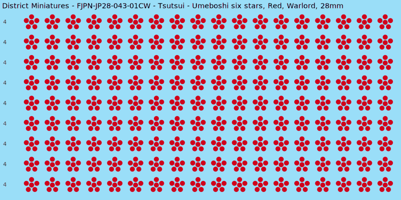 Tsutsui clan mon, Red waterslide decal sheet, Warlord banner sizes, 28mm