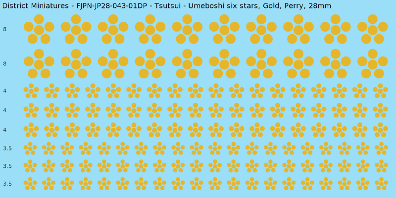 Tsutsui clan mon, Yellow/Gold waterslide decal sheet, Perry banner sizes, 28mm