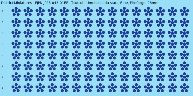 Tsutsui clan mon, Blue waterslide decal sheet, Fireforge banner sizes, 28mm
