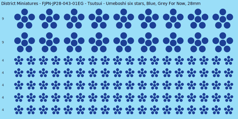 Tsutsui clan mon, Blue waterslide decal sheet, Grey For Now banner sizes, 28mm