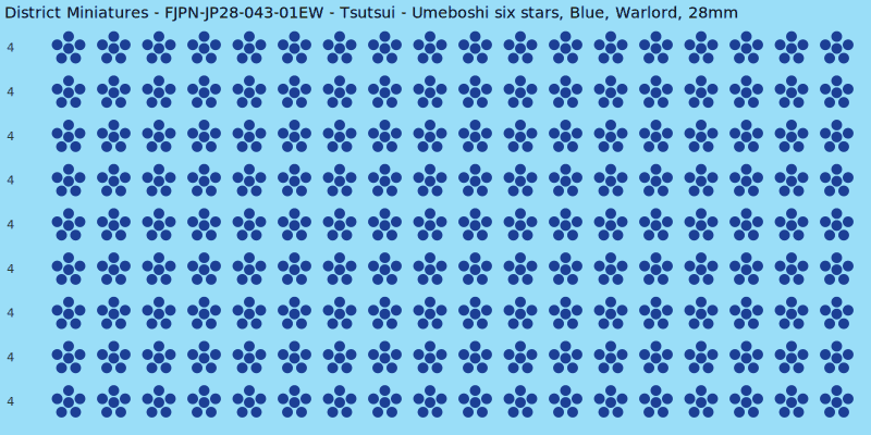 Tsutsui clan mon, Blue waterslide decal sheet, Warlord banner sizes, 28mm
