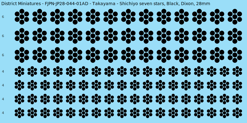 Takayama clan mon, Black waterslide decal sheet, Dixon banner sizes, 28mm
