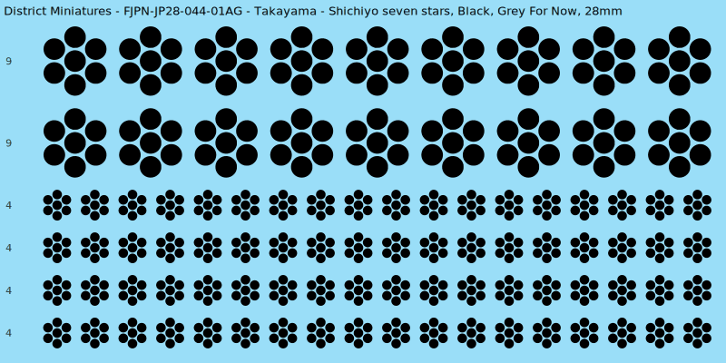 Takayama clan mon, Black waterslide decal sheet, Grey For Now banner sizes, 28mm