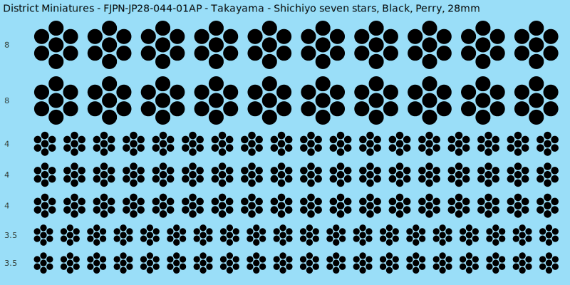 Takayama clan mon, Black waterslide decal sheet, Perry banner sizes, 28mm