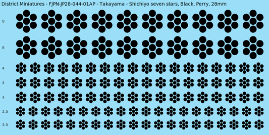 Takayama clan mon, Black waterslide decal sheet, Perry banner sizes, 28mm