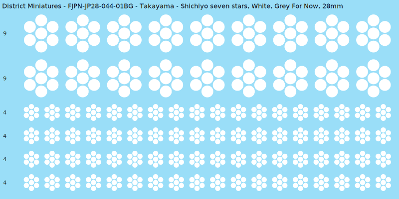 Takayama clan mon, White waterslide decal sheet, Grey For Now banner sizes, 28mm