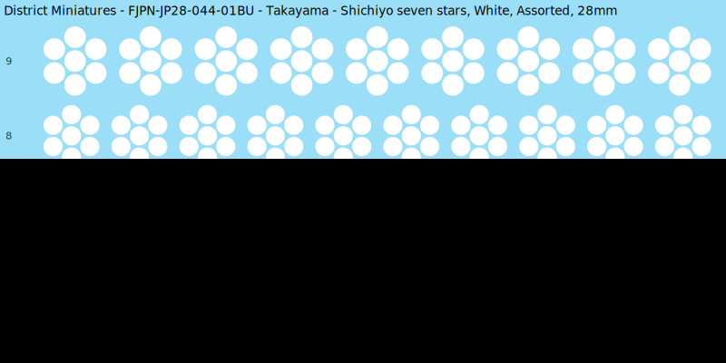 Takayama clan mon, Shichiyo seven stars, White waterslide decal sheet, 28mm