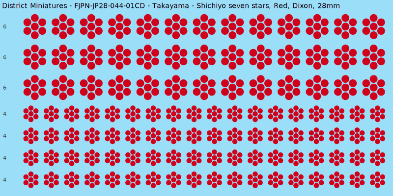 Takayama clan mon, Red waterslide decal sheet, Dixon banner sizes, 28mm