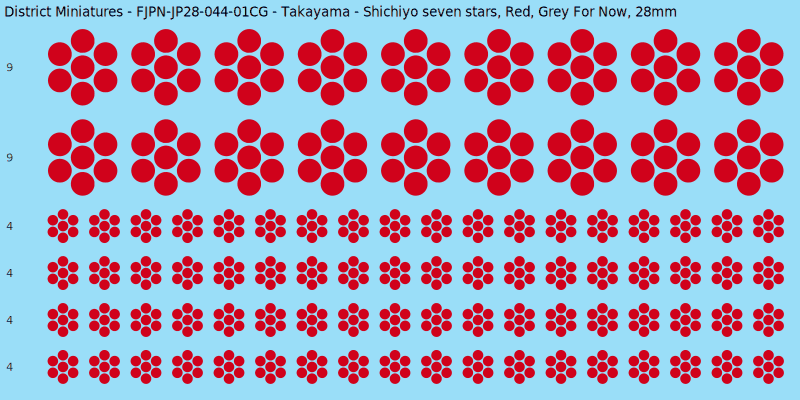Takayama clan mon, Red waterslide decal sheet, Grey For Now banner sizes, 28mm