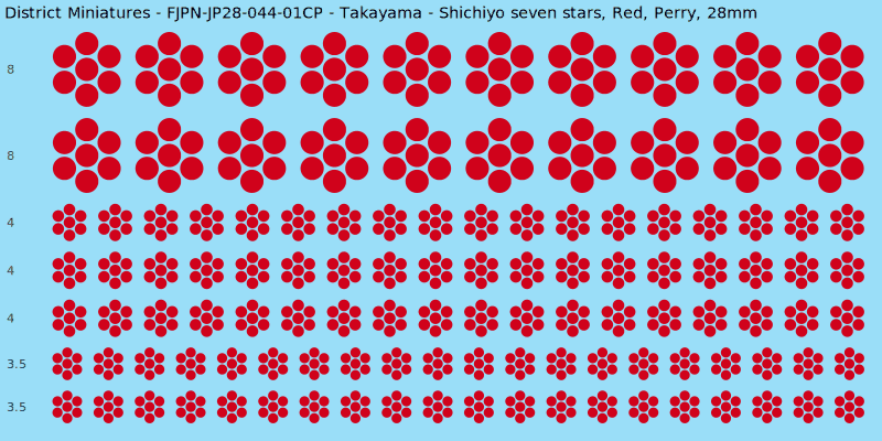 Takayama clan mon, Red waterslide decal sheet, Perry banner sizes, 28mm