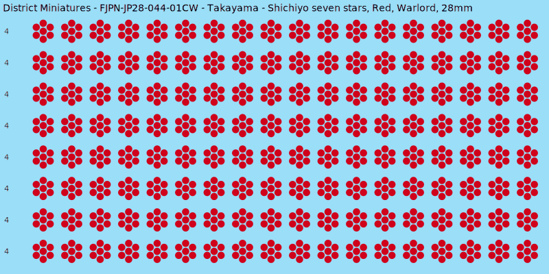 Takayama clan mon, Red waterslide decal sheet, Warlord banner sizes, 28mm