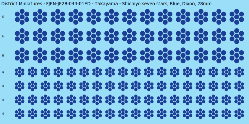 Takayama clan mon, Blue waterslide decal sheet, Dixon banner sizes, 28mm