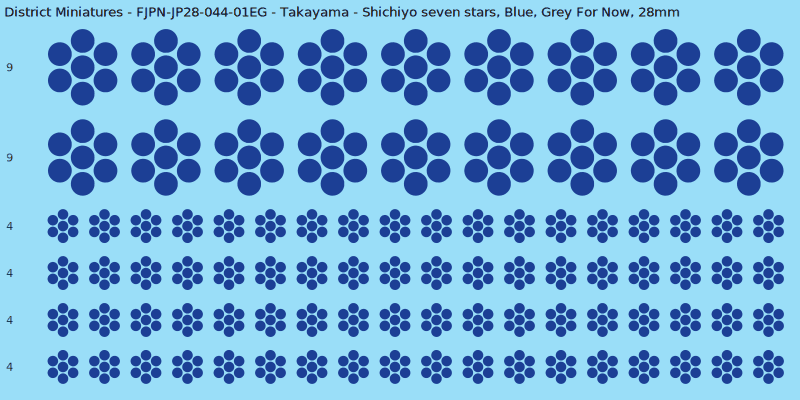 Takayama clan mon, Blue waterslide decal sheet, Grey For Now banner sizes, 28mm