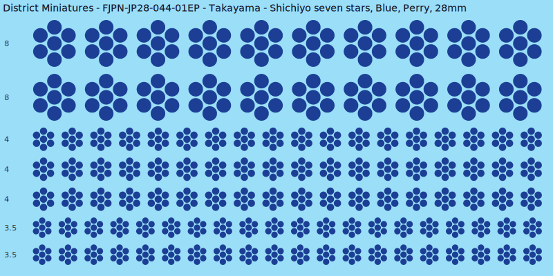 Takayama clan mon, Blue waterslide decal sheet, Perry banner sizes, 28mm
