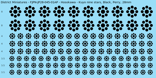 Hosokawa clan mon, Black waterslide decal sheet, Perry banner sizes, 28mm
