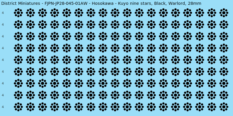 Hosokawa clan mon, Black waterslide decal sheet, Warlord banner sizes, 28mm