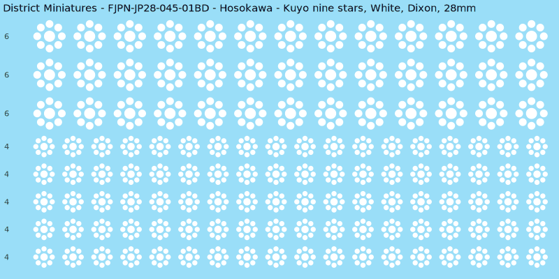 Hosokawa clan mon, White waterslide decal sheet, Dixon banner sizes, 28mm